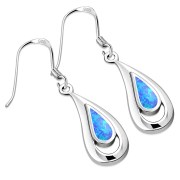 Synthetic Azure Opal Drop Sterling Silver Earrings, e388